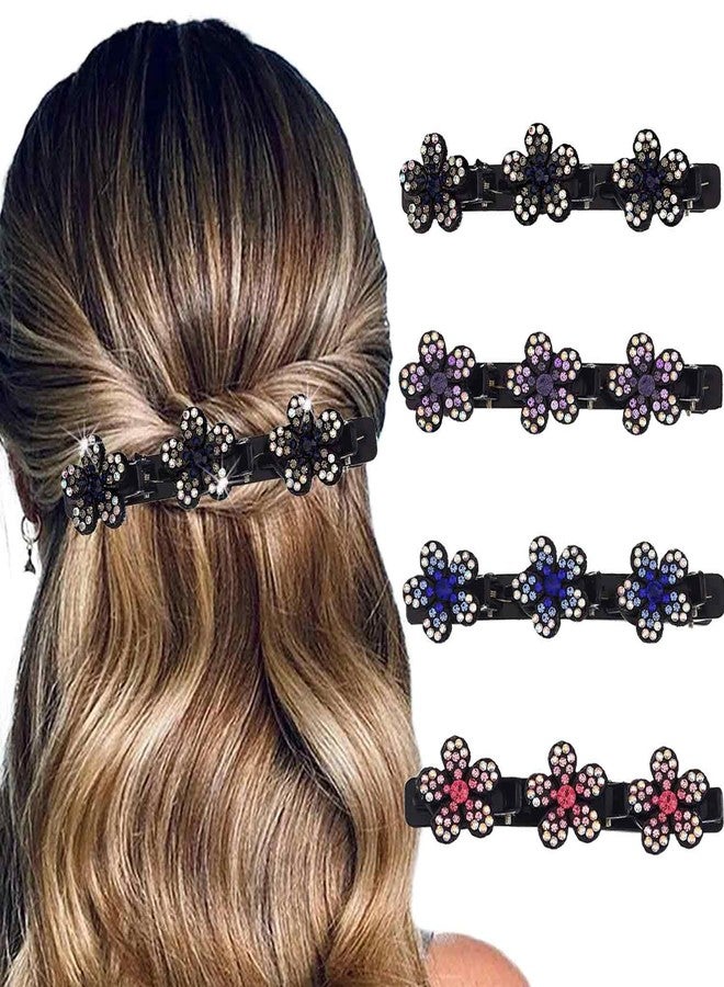 Outyua Sparkling Crystal Stone Rhinestone Braided Hair Clips for Women Duckbill Hair Clip Hair Accessories for Styling Sectioning 4Pcs - Image 1