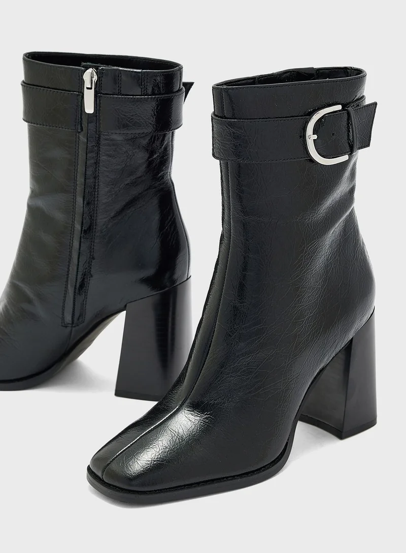 ناين ويست Pointed Toe Mid Heel Ankle Boots