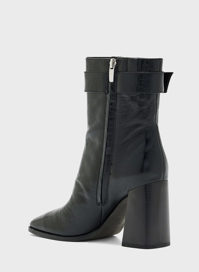 ناين ويست Pointed Toe Mid Heel Ankle Boots