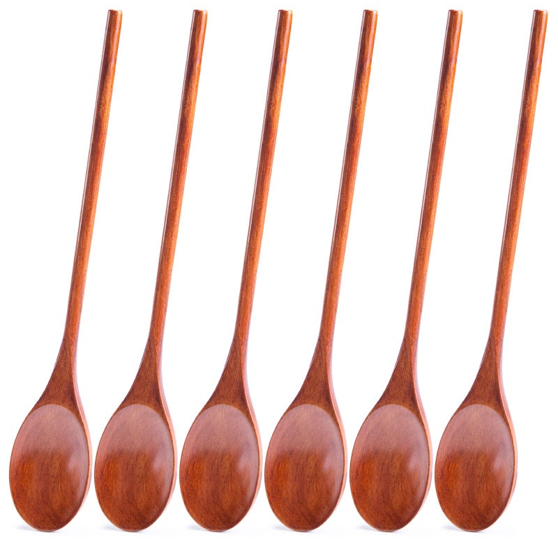 HANSGO Wooden Spoons for Cooking 12 Inch Mixing Wood Spoon with Long Handle Serving Utensil Set for Kitchen Cooking and Stirring 6PCS