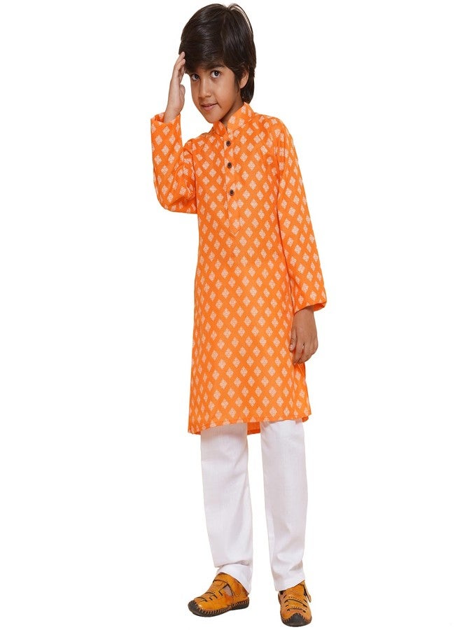 AJ Dezines طقم كورتا بيجاما قطن مطبوع برتقالي للأطفال من AJ DEZINES (Twister-K-3046-ORANGE-14) - Image 1