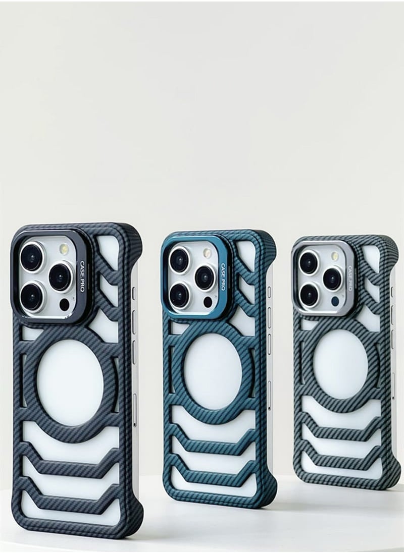 Techie - Apple iPhone 16 Pro Case Pro series Carbon Fiber Magnetic Frameless back cover Case with Invisible Stand and Enhanced Cooling Airflow - Image 1