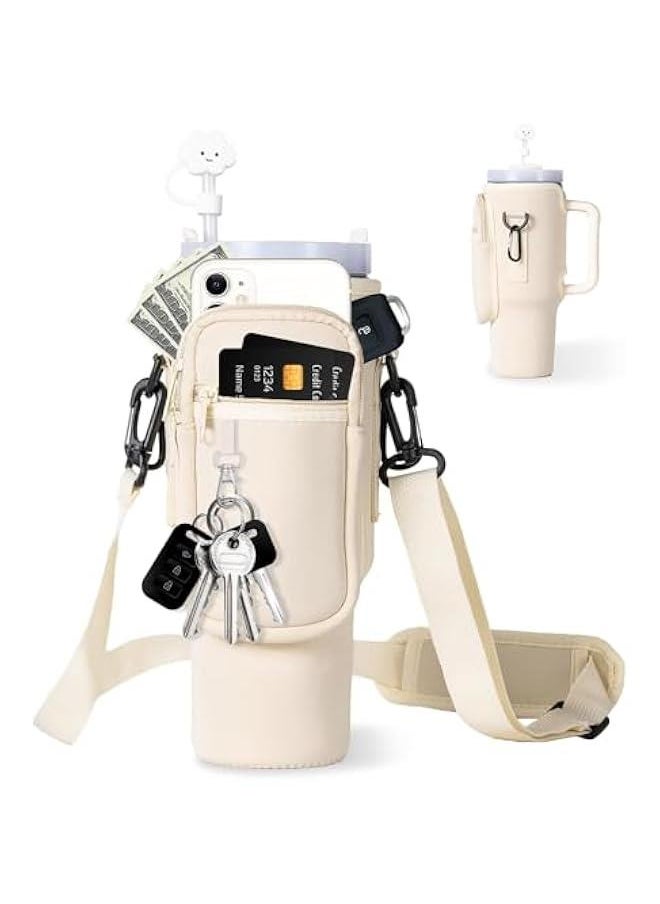 Generic - Water Bottle Carrier Bag with Phone Pocket for Stanley 40oz Tumbler Neoprene Water Bottle Holder Pouch with Adjustable Strap Bollus with Straw Cover & Carabiner for Stanley Cup Accessories - Image 1