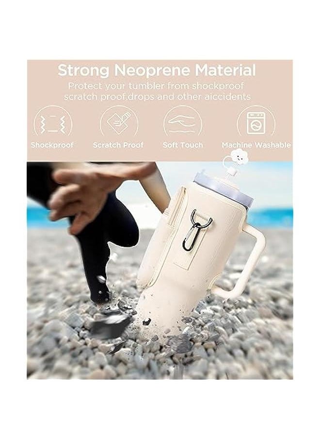Generic - Water Bottle Carrier Bag with Phone Pocket for Stanley 40oz Tumbler Neoprene Water Bottle Holder Pouch with Adjustable Strap Bollus with Straw Cover & Carabiner for Stanley Cup Accessories - Image 1