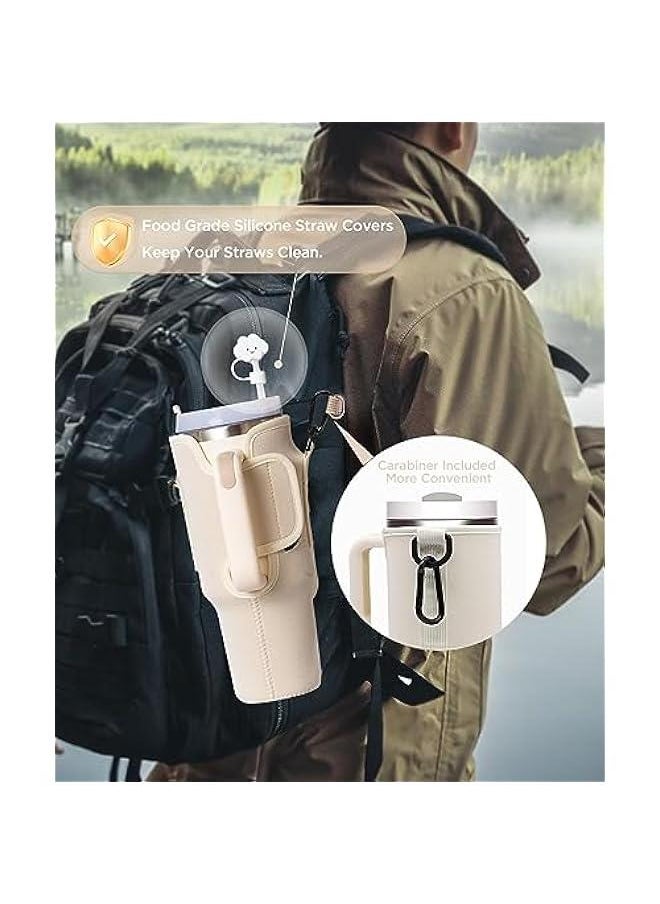 Generic - Water Bottle Carrier Bag with Phone Pocket for Stanley 40oz Tumbler Neoprene Water Bottle Holder Pouch with Adjustable Strap Bollus with Straw Cover & Carabiner for Stanley Cup Accessories - Image 1