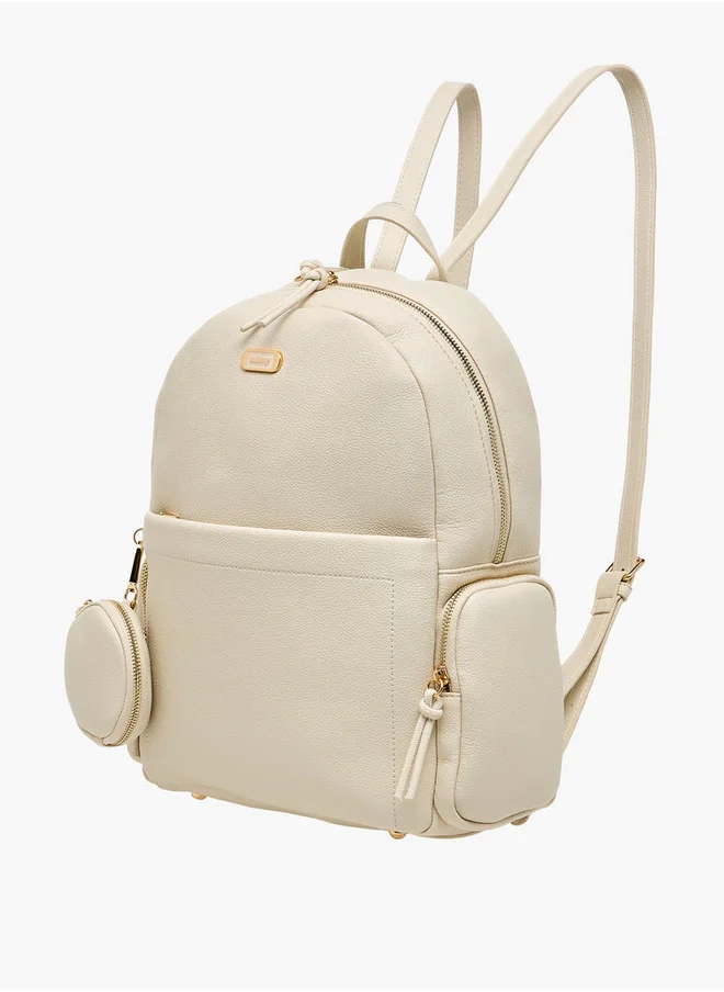 MISSY Women's Textured Backpack with Adjustable Straps and Detachable Pouch - 27x13x37 cm
