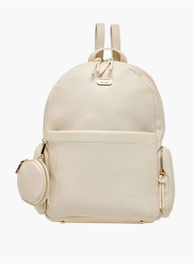 MISSY Women's Textured Backpack with Adjustable Straps and Detachable Pouch - 27x13x37 cm