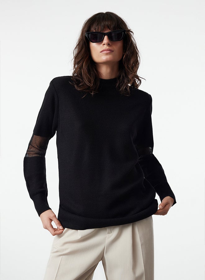 trendyol Black Tulle Detailed Knitwear Sweater - Image 1