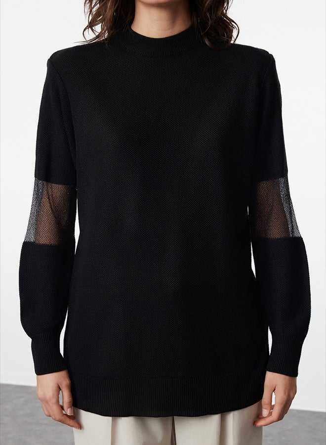 trendyol Black Tulle Detailed Knitwear Sweater - Image 4