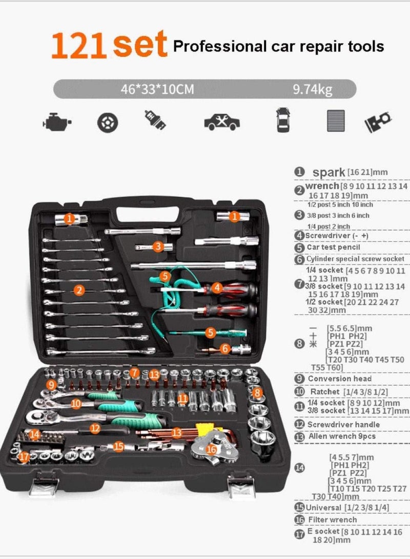 GGOOT Drill Bit Set, Wrench Socket Set Hardware Spanner Screwdriver Ratchet Wrench Set Kit Car Repairing Tools Combination Hand Tool Sets 121pcs - Image 1