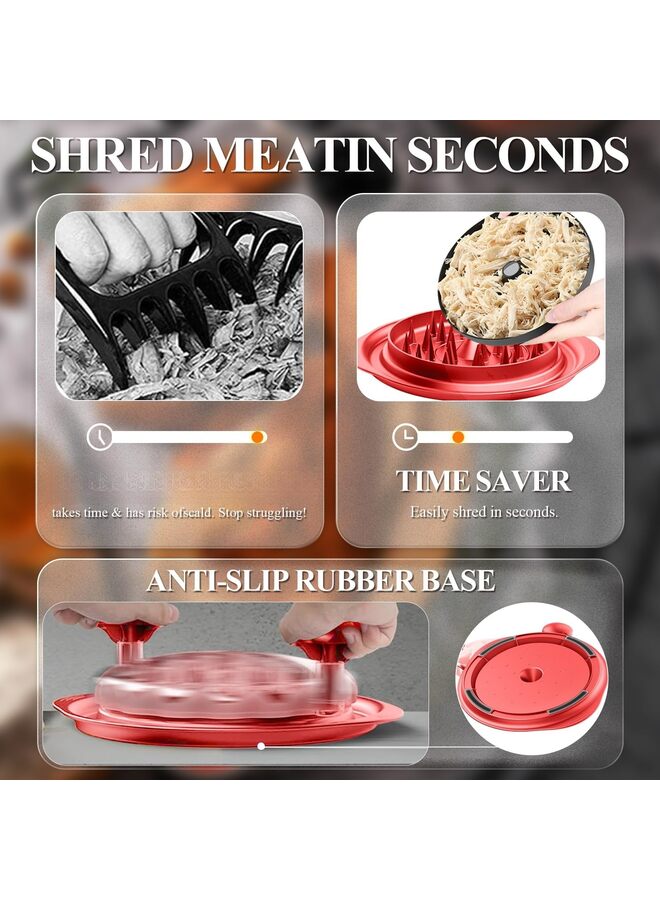 LAMAY Chicken Shredder Tool Twist Large, Visible Chicken Breast Shredder, Meat Shredder Tool Twist with Separate Plate, Brush, Mat, Food Tongs, Ergonomic Handle, Dishwasher Safe(Red) - Image 3