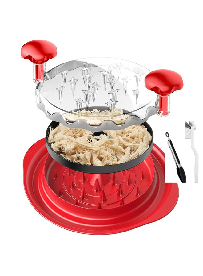 LAMAY Chicken Shredder Tool Twist Large, Visible Chicken Breast Shredder, Meat Shredder Tool Twist with Separate Plate, Brush, Mat, Food Tongs, Ergonomic Handle, Dishwasher Safe(Red) - Image 1