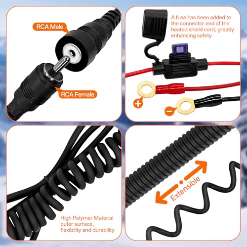 CHolic Snowmobile Helmet Heated Shield Cord, RCA Plug Heated Cord for Heated Most Electric Shields, Helmet, Visor Port (Kit) - Image 2