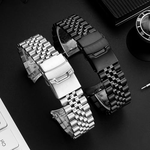Danxancy Stainless Steel Watch Band Curved Ends Tapered 18mm 19mm 20mm 21mm 22mm 24mmFlexible Metal Watch Strap Smartwatch Bracelet Deployment Double FlipLock Buckle Silver Black Gold - Image 5
