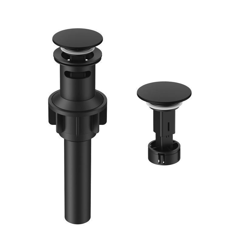Hurran Bathroom Sink Drain with Overflow, Hurran Matte Black Bathroom Sink Stopper for Bathroom Vanity Vessel Sink, Rapid Draining Plastic Pop-up Sink Drain with Hair Catcher Anti-Clog Strainer - Image 1