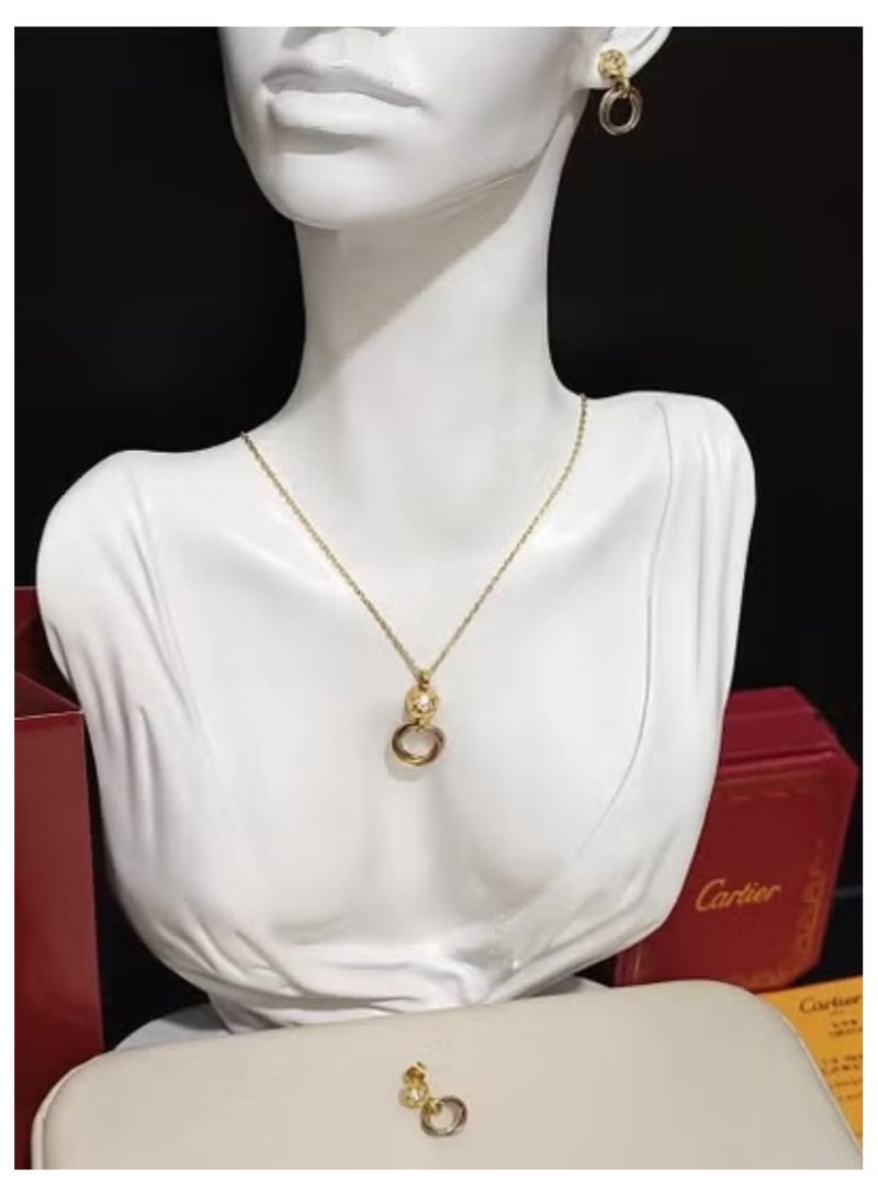 CA Gold necklace and earring set with accessories and warranty card