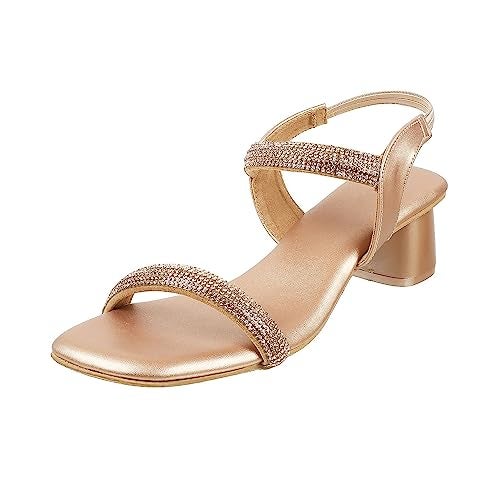 Metro Women Rose Gold Synthetic Leather Fashion Block Heel Sandal UK/7 EU/40 (35-345) - Image 1