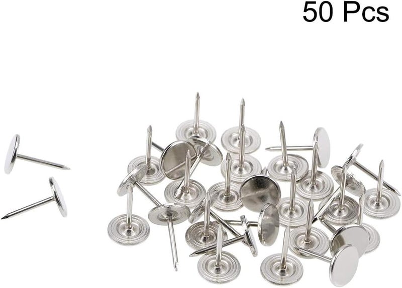 TOP-VIGOR 50pcs Silver Flat Head Upholstery Tacks, Heavy Duty Push Pins, 11 x 17mm Decorative Thumb Tacks for Wall, Cork Board, Furniture and Notice Board - Image 3
