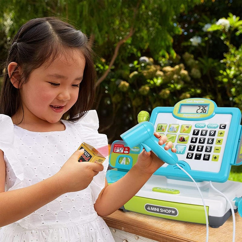  FS FS Pretend Play Calculator Cash Register Toy as Preschool Gift for Kids Classic Count Toy with Sound Microphone Scanner Pretend Credit Card Play Food for Boys  Girls45 Pieces Ages 3 4 5 6 7 - Image 3