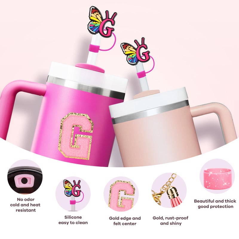 Mity Rain Mity rain 6PCS Cup Accessories Set for Stanley Cup 30oz 40oz, Tumbler Initials Decorations for Stanley, Including Silicone Straw Cover Cap and Boot, Spill Proof Stopper, Handle Charm, Sticker,Letter G  - Image 3