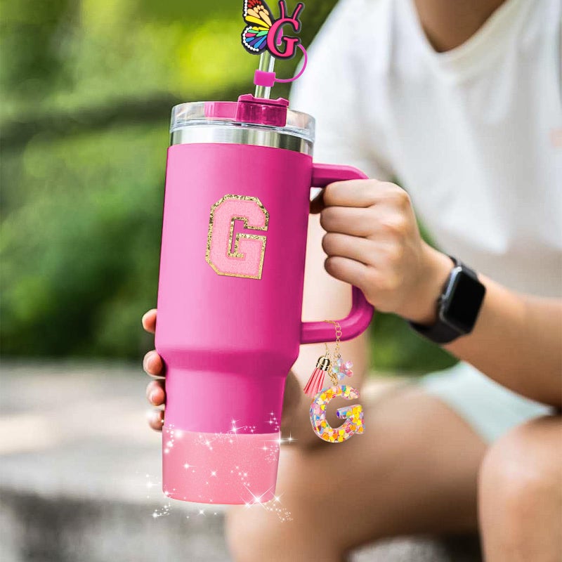 Mity Rain Mity rain 6PCS Cup Accessories Set for Stanley Cup 30oz 40oz, Tumbler Initials Decorations for Stanley, Including Silicone Straw Cover Cap and Boot, Spill Proof Stopper, Handle Charm, Sticker,Letter G  - Image 5
