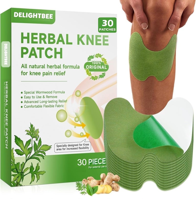 Delightbee Herbal 30 Knee Pain Relief Patch – Herbal Plaster for Joint & Muscle Pain, Quick Relief Heating Pad, Natural Pain Reliever for Knee, Arthritis, Back & Body Pain Inflammation Patch Sticker,Natural Wormwood (30 Knee Patches) - Image 1