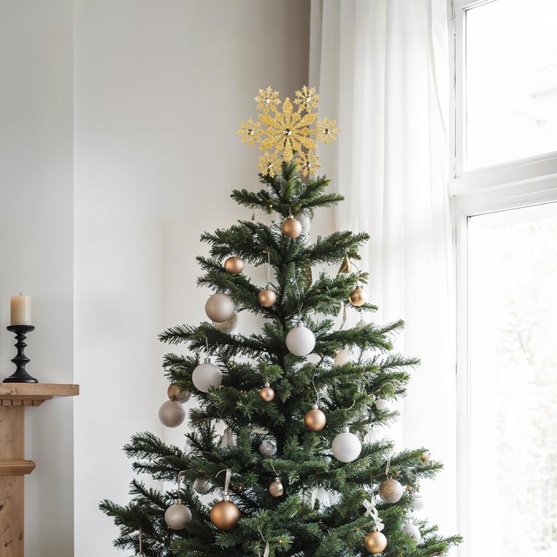 hogardeck Christmas Tree Topper, Gold Snowflake Tree Topper for Christmas Decor, Glittered Tree Toppers for Christmas Tree Decorations for Indoor Home - Image 3