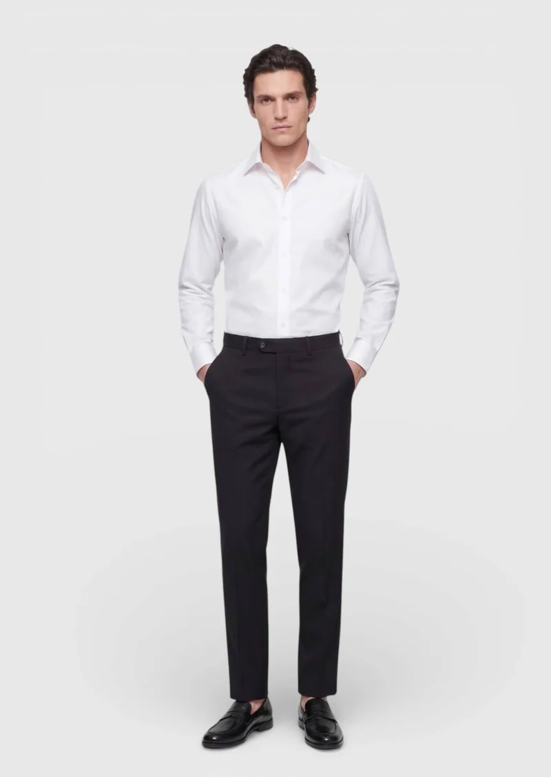 RAMSEY White Plain Regular Fit Long Weaving Classical 100% Cotton Shirt