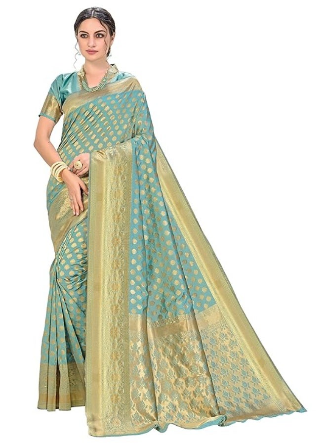 Glory Sarees Women's Woven Pure Soft Kanjivaram Silk Saree Banarasi Style With Blouse Piece for Wedding - Image 1