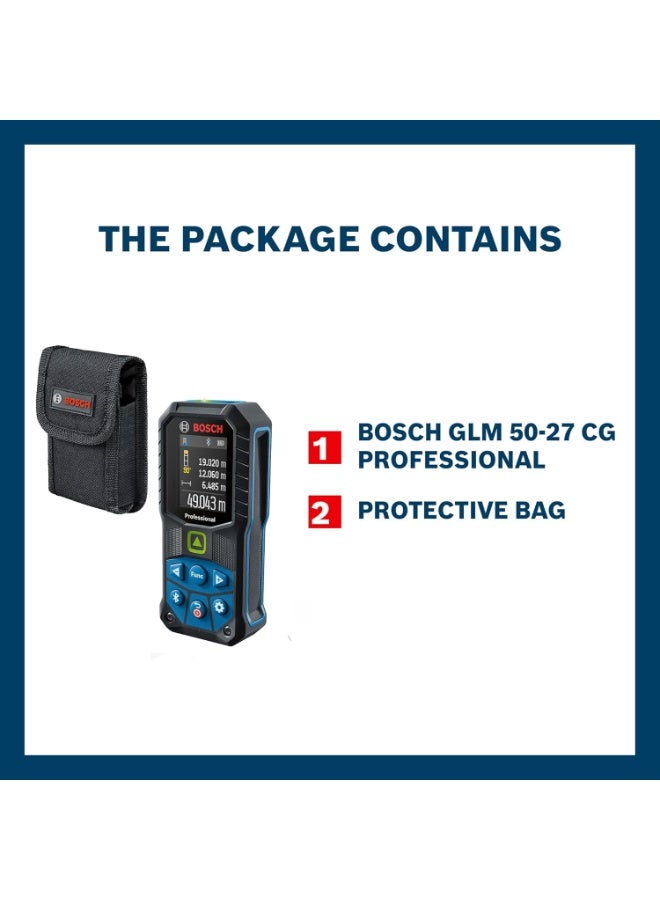 بوش BOSCH GLM 50-27 CG Professional Laser Measure with Green Laser, 50m Range, Bluetooth Connectivity, IP65 Protection, Drop-Resistant, 1/4" Tripod Thread, 1 Year Warranty - Image 3