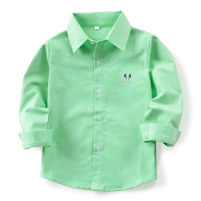 OCHENTA Toddler Boys Oxford Easter Dress Shirts Button Down Long Sleeve Kids Casual Cute Rabbit Green 110CM - 3T - Image 1