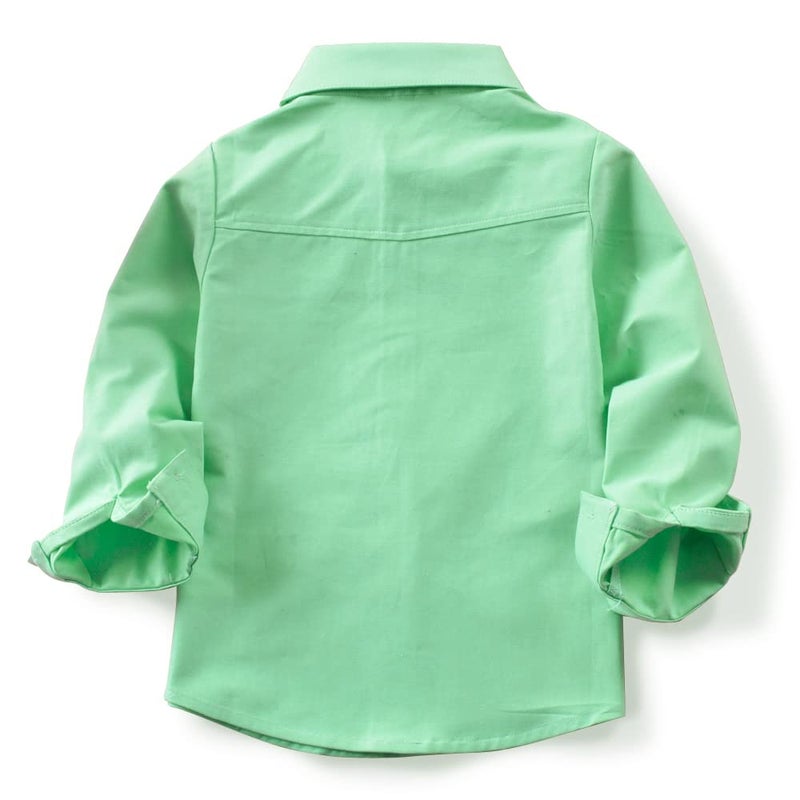OCHENTA Toddler Boys Oxford Easter Dress Shirts Button Down Long Sleeve Kids Casual Cute Rabbit Green 110CM - 3T - Image 4