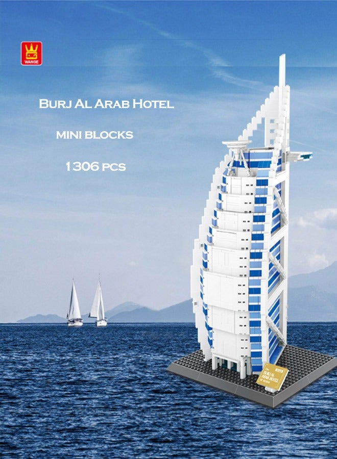 wange 5220 the Burj Al Arab Hotel 1306pcs Building Blocks， World Famous Architecture Model, Birthday for Adults  And Boys Age 8+ - Image 1