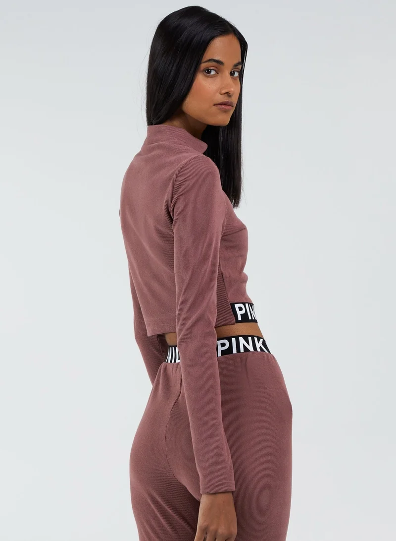 Pink Vanilla Long Sleeve Ribbed Logo Top