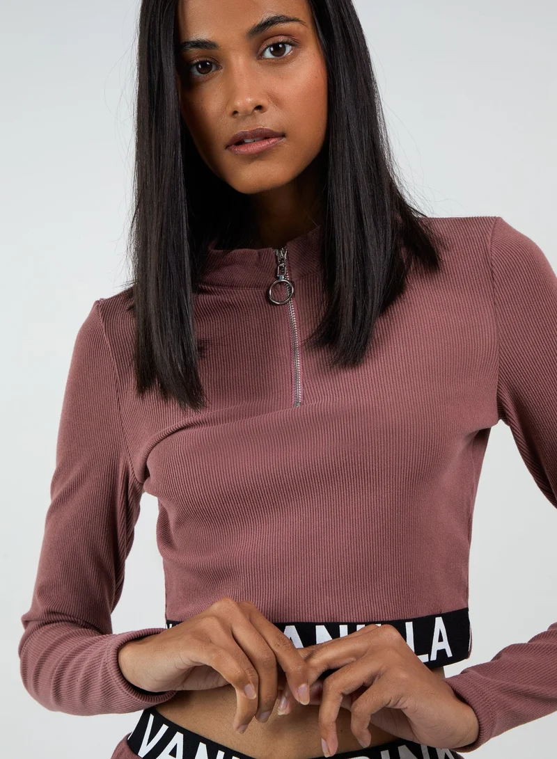 Pink Vanilla Long Sleeve Ribbed Logo Top