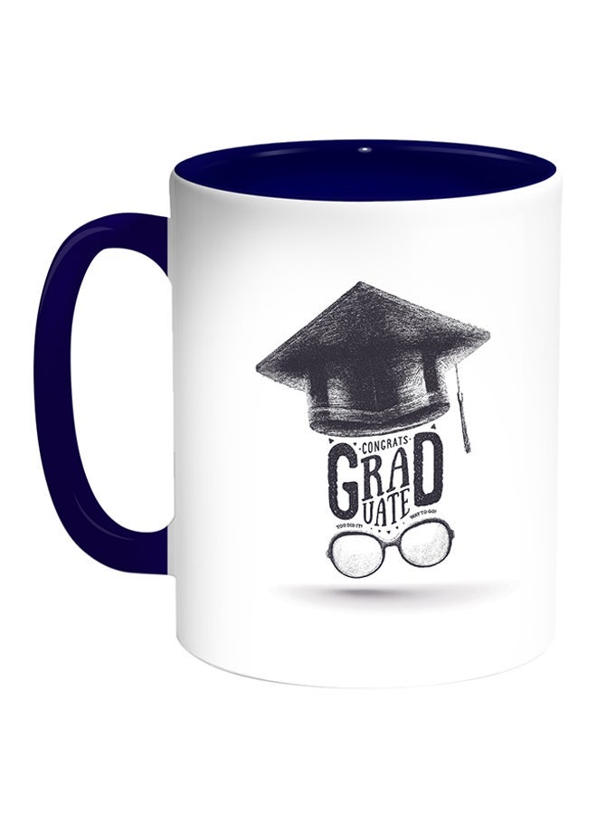 Graduation Hat Printed Coffee Mug White/Blue 11ounce