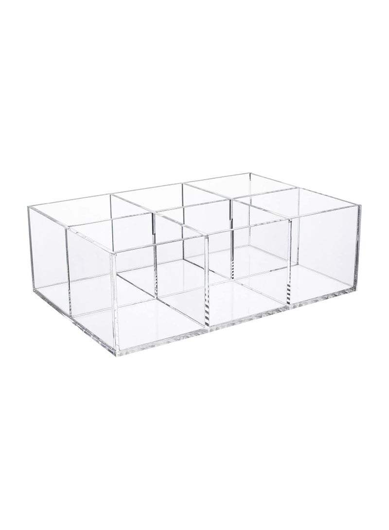 TPGP Clear Drawer Organizer, 6-Compartment Plastic Bathroom Storage Organizer - Image 1