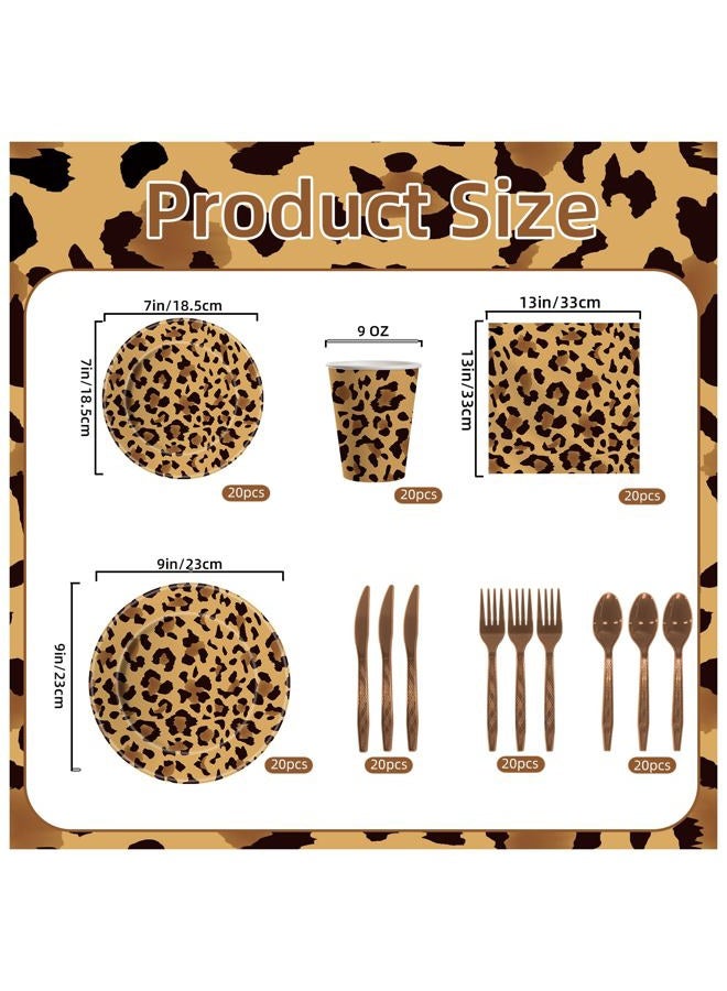 WISSLERMER 140PCS Leopard Print Party Decorations,Jungle Animal theme Decorations Include Tableware, Plate, Cup, Napkin, Cutlery, Animal Cheetah Print Birthday Party Supplies Serve 20 - Image 2
