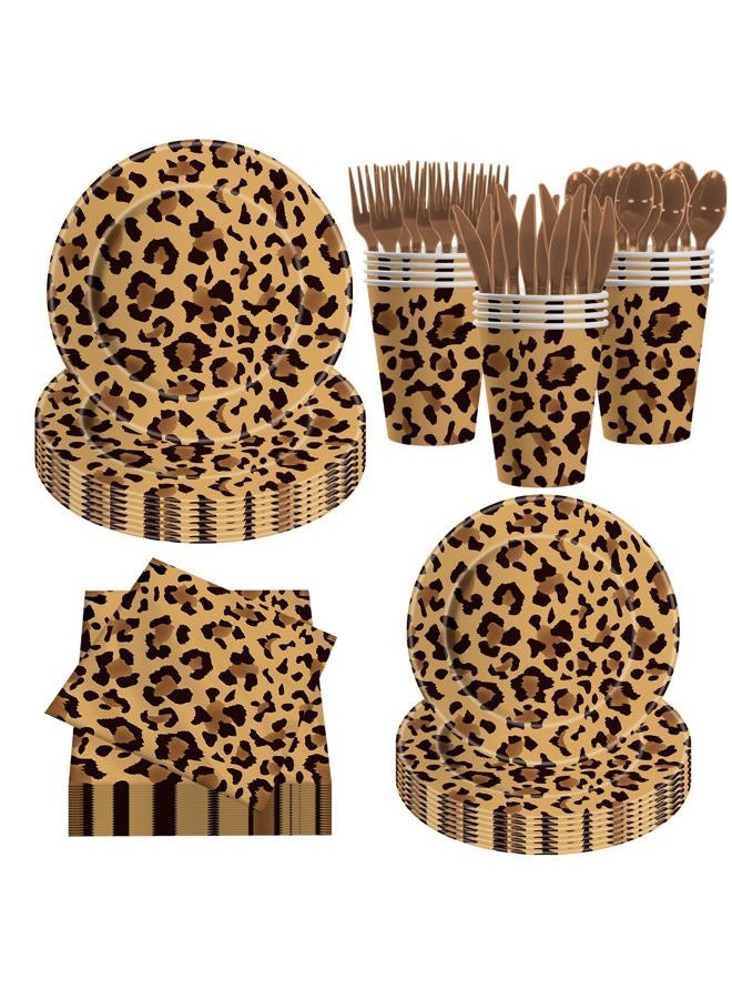 WISSLERMER 140PCS Leopard Print Party Decorations,Jungle Animal theme Decorations Include Tableware, Plate, Cup, Napkin, Cutlery, Animal Cheetah Print Birthday Party Supplies Serve 20 - Image 1