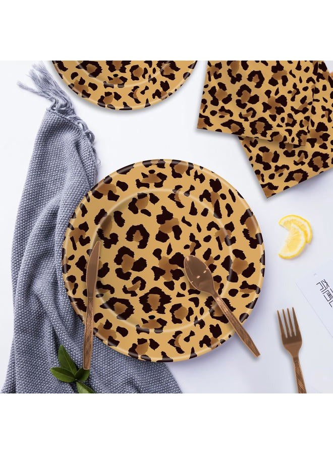 WISSLERMER 140PCS Leopard Print Party Decorations,Jungle Animal theme Decorations Include Tableware, Plate, Cup, Napkin, Cutlery, Animal Cheetah Print Birthday Party Supplies Serve 20 - Image 4