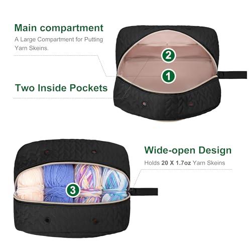KarSyon Crochet Yarn Bag Knitting Bag Storage for Crocheting Accessories Crochet Hook Case Organizer Gift for Crochet Lovers Black K3201 - Image 3