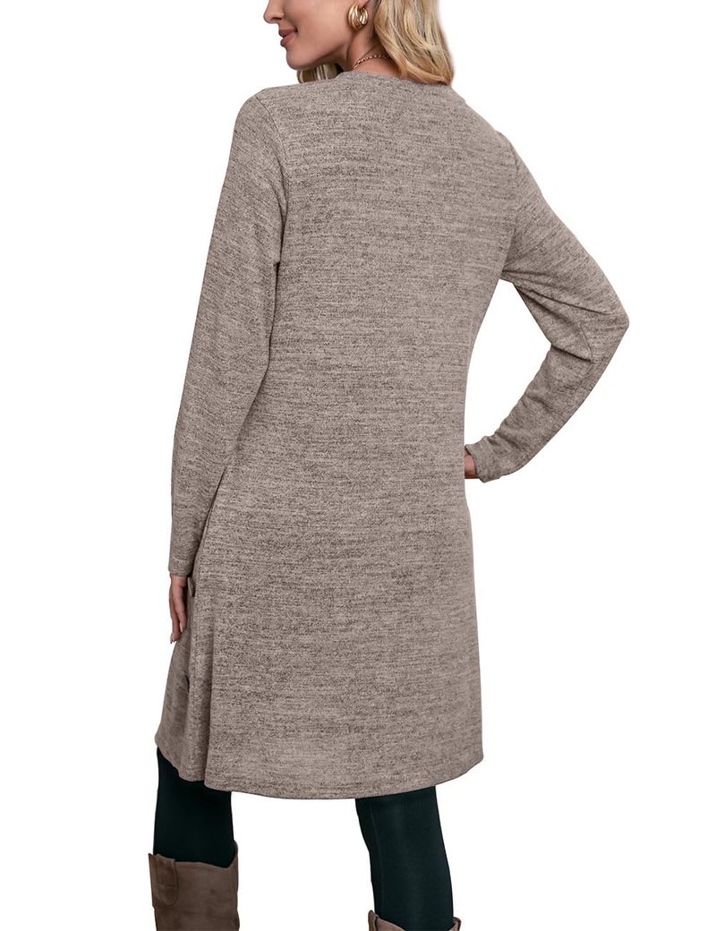 OFEEFAN Sweater Dress Long Sleeve Dress for Women Fall Dress Cowboy Chic Winter Tunic Sweatshirt Dresses Coffee L - Image 5