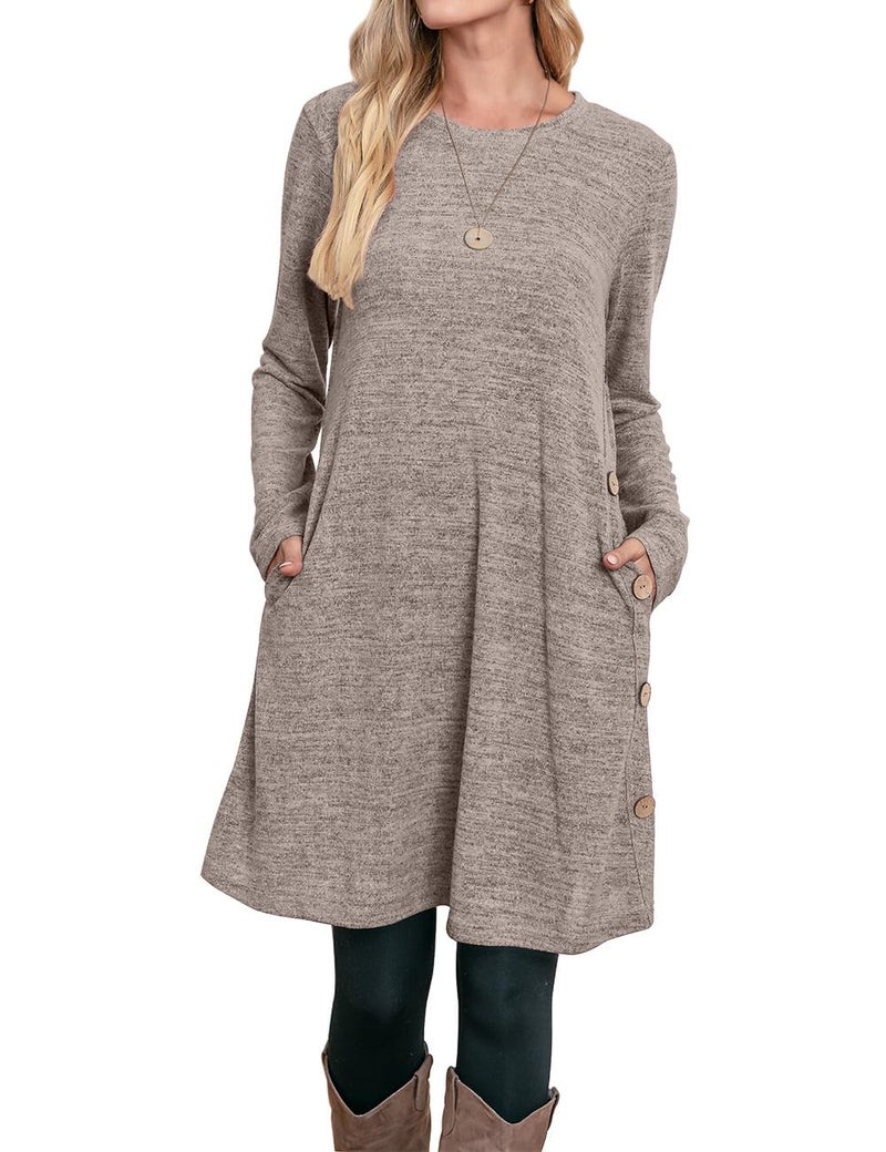 OFEEFAN Sweater Dress Long Sleeve Dress for Women Fall Dress Cowboy Chic Winter Tunic Sweatshirt Dresses Coffee L - Image 3