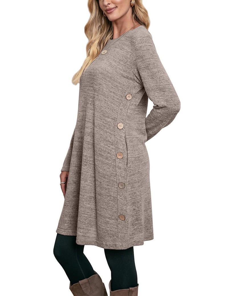 OFEEFAN Sweater Dress Long Sleeve Dress for Women Fall Dress Cowboy Chic Winter Tunic Sweatshirt Dresses Coffee L - Image 2
