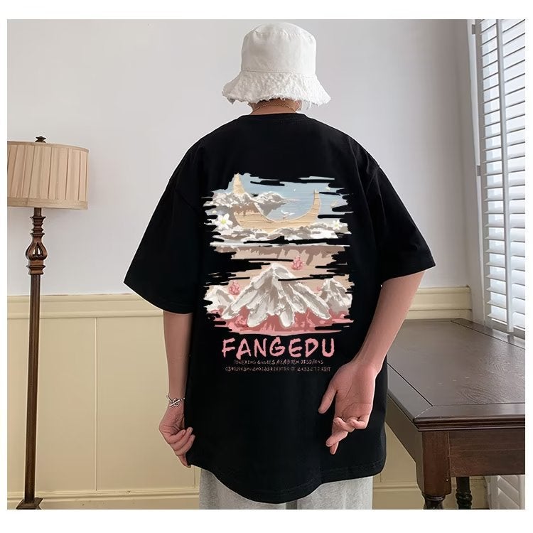 New Short-Sleeved T-Shirt Men'S Summer American-Style Trendy Loose Students Heavy Cotton Trendy Brand Large Size Half-Sleeved T-Shirt - Image 5