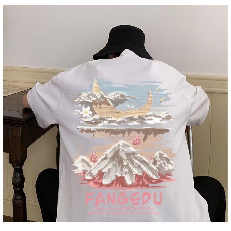 New Short-Sleeved T-Shirt Men'S Summer American-Style Trendy Loose Students Heavy Cotton Trendy Brand Large Size Half-Sleeved T-Shirt - Image 1