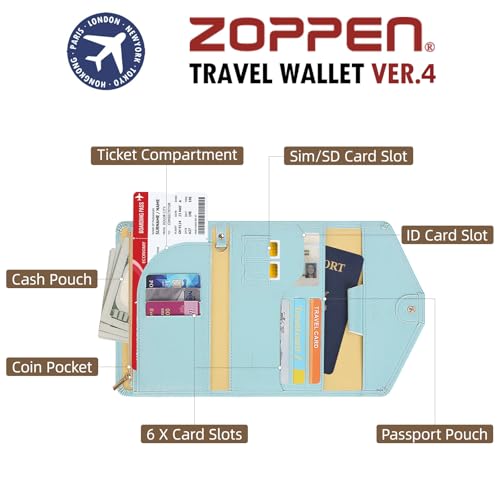 ZOPPEN Mulit-purpose Rfid Blocking Passport Holder Travel Wallet (Ver.4) Passport and Vaccine Card Holder ComboTri-fold Document Organizer Travel Essentials, 23 Paradise Blue - Image 5
