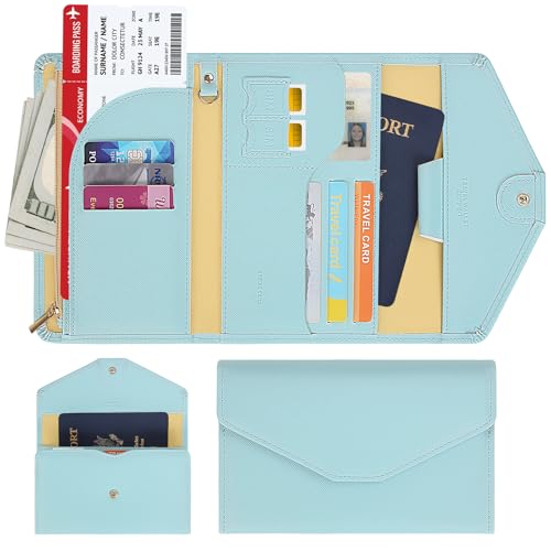 ZOPPEN Mulit-purpose Rfid Blocking Passport Holder Travel Wallet (Ver.4) Passport and Vaccine Card Holder ComboTri-fold Document Organizer Travel Essentials, 23 Paradise Blue - Image 2