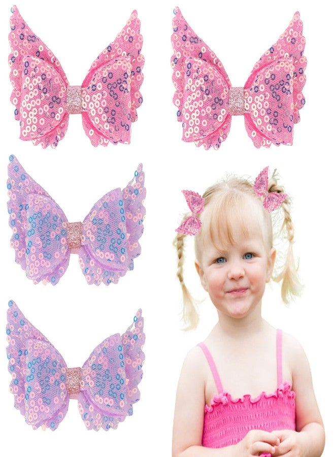 AMCAMI 4pcs Sequined bow hair clip purple&hot pink - Image 2