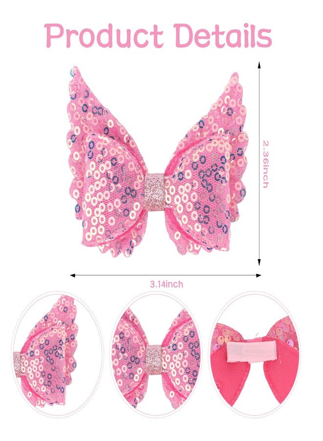 AMCAMI 4pcs Sequined bow hair clip purple&hot pink - Image 3